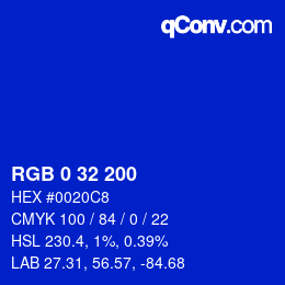Color code: RGB 0 32 200 | qconv.com