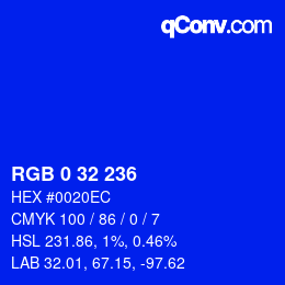 Color code: RGB 0 32 236 | qconv.com