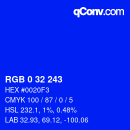 Color code: RGB 0 32 243 | qconv.com