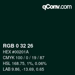 Color code: RGB 0 32 26 | qconv.com