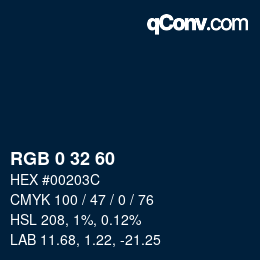 颜色代码: RGB 0 32 60 | qconv.com