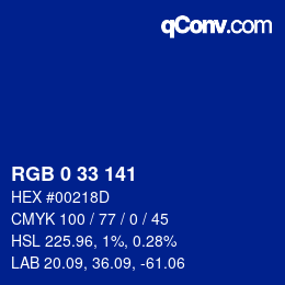 Color code: RGB 0 33 141 | qconv.com