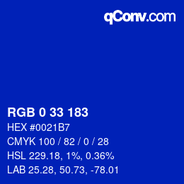 Color code: RGB 0 33 183 | qconv.com