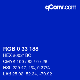 Color code: RGB 0 33 188 | qconv.com
