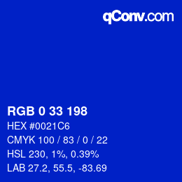 Color code: RGB 0 33 198 | qconv.com