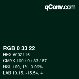 Color code: RGB 0 33 22 | qconv.com