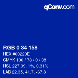颜色代码: RGB 0 34 158 | qconv.com
