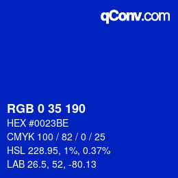 Color code: RGB 0 35 190 | qconv.com