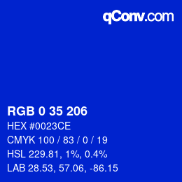 颜色代码: RGB 0 35 206 | qconv.com