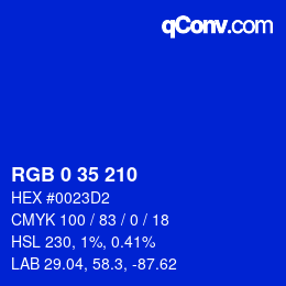カラーコード: RGB 0 35 210 | qconv.com