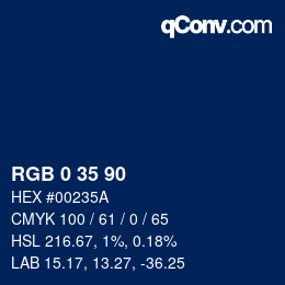 Color code: RGB 0 35 90 | qconv.com