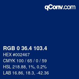 カラーコード: RGB 0 36.4 103.4 | qconv.com