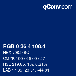 カラーコード: RGB 0 36.4 108.4 | qconv.com