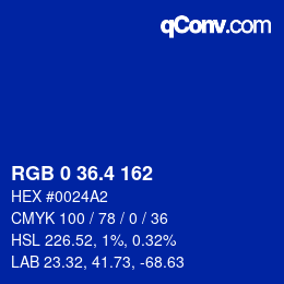 カラーコード: RGB 0 36.4 162 | qconv.com