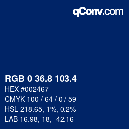 カラーコード: RGB 0 36.8 103.4 | qconv.com