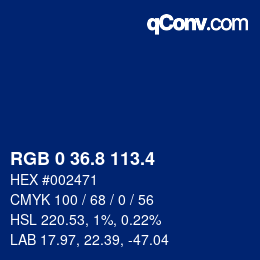 カラーコード: RGB 0 36.8 113.4 | qconv.com