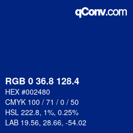 カラーコード: RGB 0 36.8 128.4 | qconv.com