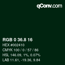 Color code: RGB 0 36.8 16 | qconv.com