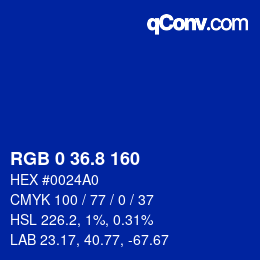 カラーコード: RGB 0 36.8 160 | qconv.com