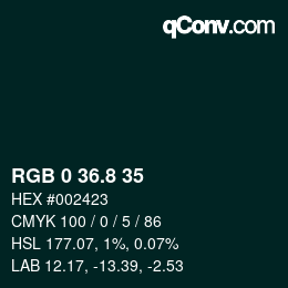 Farbcode: RGB 0 36.8 35 | qconv.com