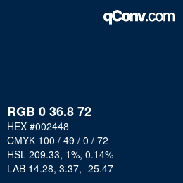 Color code: RGB 0 36.8 72 | qconv.com