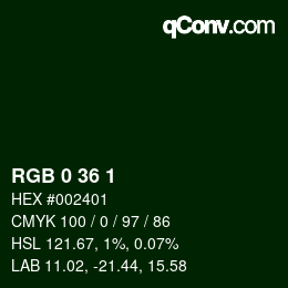 Color code: RGB 0 36 1 | qconv.com