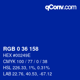 Color code: RGB 0 36 158 | qconv.com