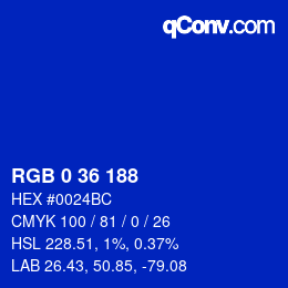 Color code: RGB 0 36 188 | qconv.com