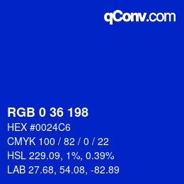 Color code: RGB 0 36 198 | qconv.com