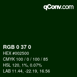 Color code: RGB 0 37 0 | qconv.com