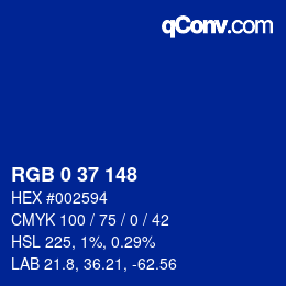 Color code: RGB 0 37 148 | qconv.com