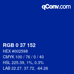 カラーコード: RGB 0 37 152 | qconv.com