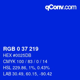 Color code: RGB 0 37 219 | qconv.com