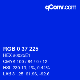カラーコード: RGB 0 37 225 | qconv.com