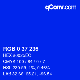 Color code: RGB 0 37 236 | qconv.com