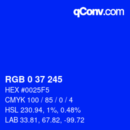 Color code: RGB 0 37 245 | qconv.com