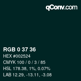 Color code: RGB 0 37 36 | qconv.com