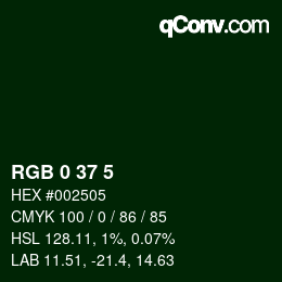 Color code: RGB 0 37 5 | qconv.com