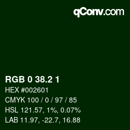 Color code: RGB 0 38.2 1 | qconv.com