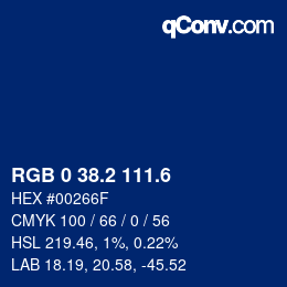 カラーコード: RGB 0 38.2 111.6 | qconv.com