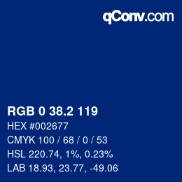 カラーコード: RGB 0 38.2 119 | qconv.com