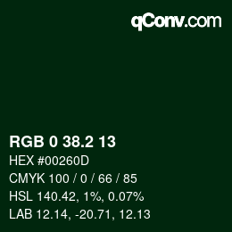 Color code: RGB 0 38.2 13 | qconv.com