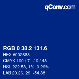 カラーコード: RGB 0 38.2 131.6 | qconv.com