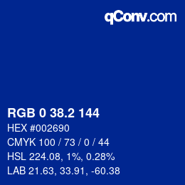 カラーコード: RGB 0 38.2 144 | qconv.com