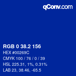 Farbcode: RGB 0 38.2 156 | qconv.com