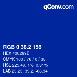 Color code: RGB 0 38.2 158 | qconv.com