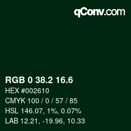 カラーコード: RGB 0 38.2 16.6 | qconv.com