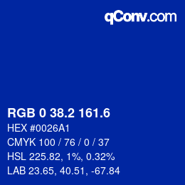 カラーコード: RGB 0 38.2 161.6 | qconv.com