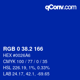 Color code: RGB 0 38.2 166 | qconv.com