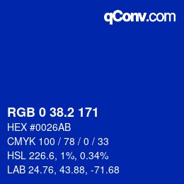 Color code: RGB 0 38.2 171 | qconv.com
